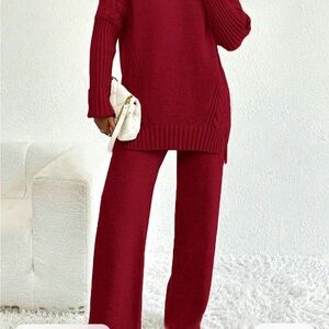 Elegant Red Knit 2pc Set